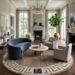 Oushak Wool Knotted Round Rug | Handmade Carpet for Luxury Interiors view 10
