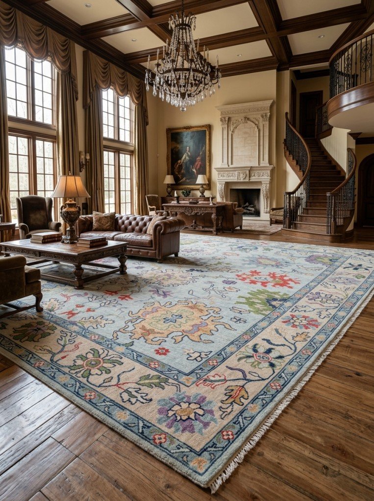 Elegant Hand Knotted Wool Oushak Carpet | Luxury Interior Rug