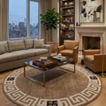 Oushak Wool Knotted Round Rug | Handmade Carpet for Luxury Interiors view 1