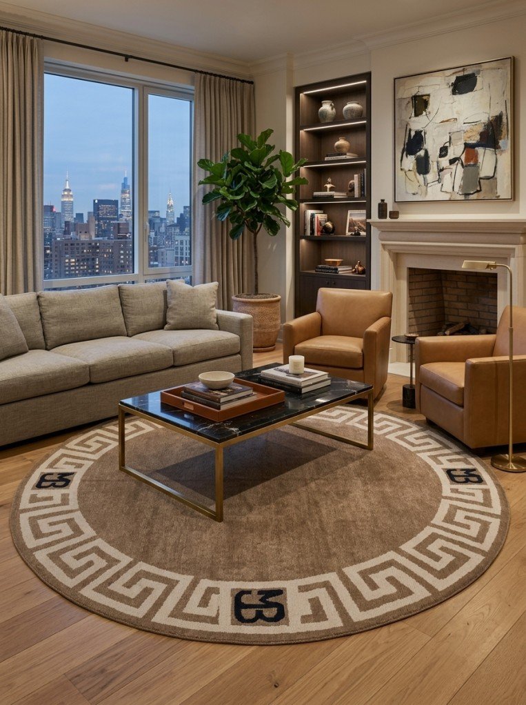 Oushak Wool Knotted Round Rug | Handmade Carpet for Luxury Interiors