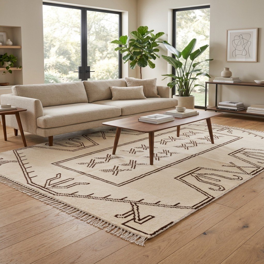 Designer Wool Moroccan Rug | Handmade Tribal Pattern