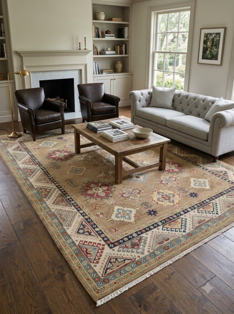 Classic Oushak Floral Carpet | Handmade Wool Rug from Jaipur